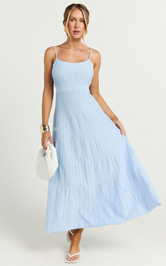 Donissa Midi Dress - Panelled Knit Dress in Blue