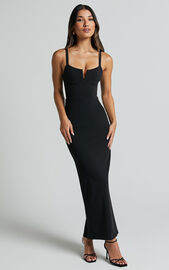 Evie Midi Dress - Strappy U Bar Sleeveless Dress in Black | Showpo