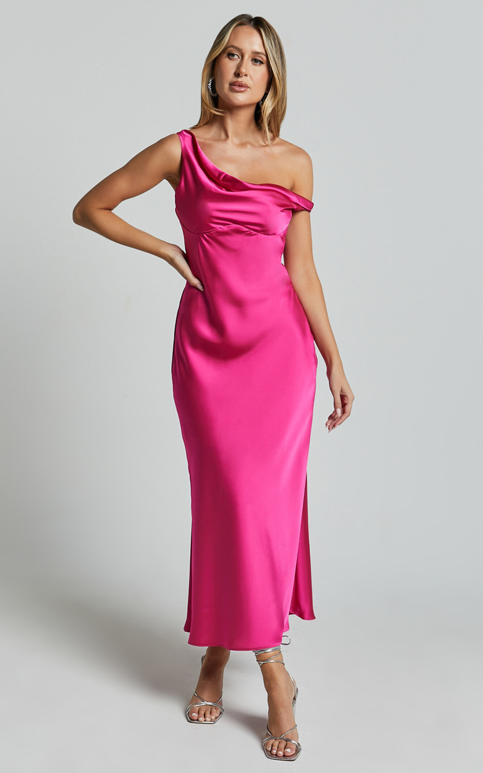 Alexia Midi Dress One Shoulder Bust Slip Dress in Fuschia Showpo USA