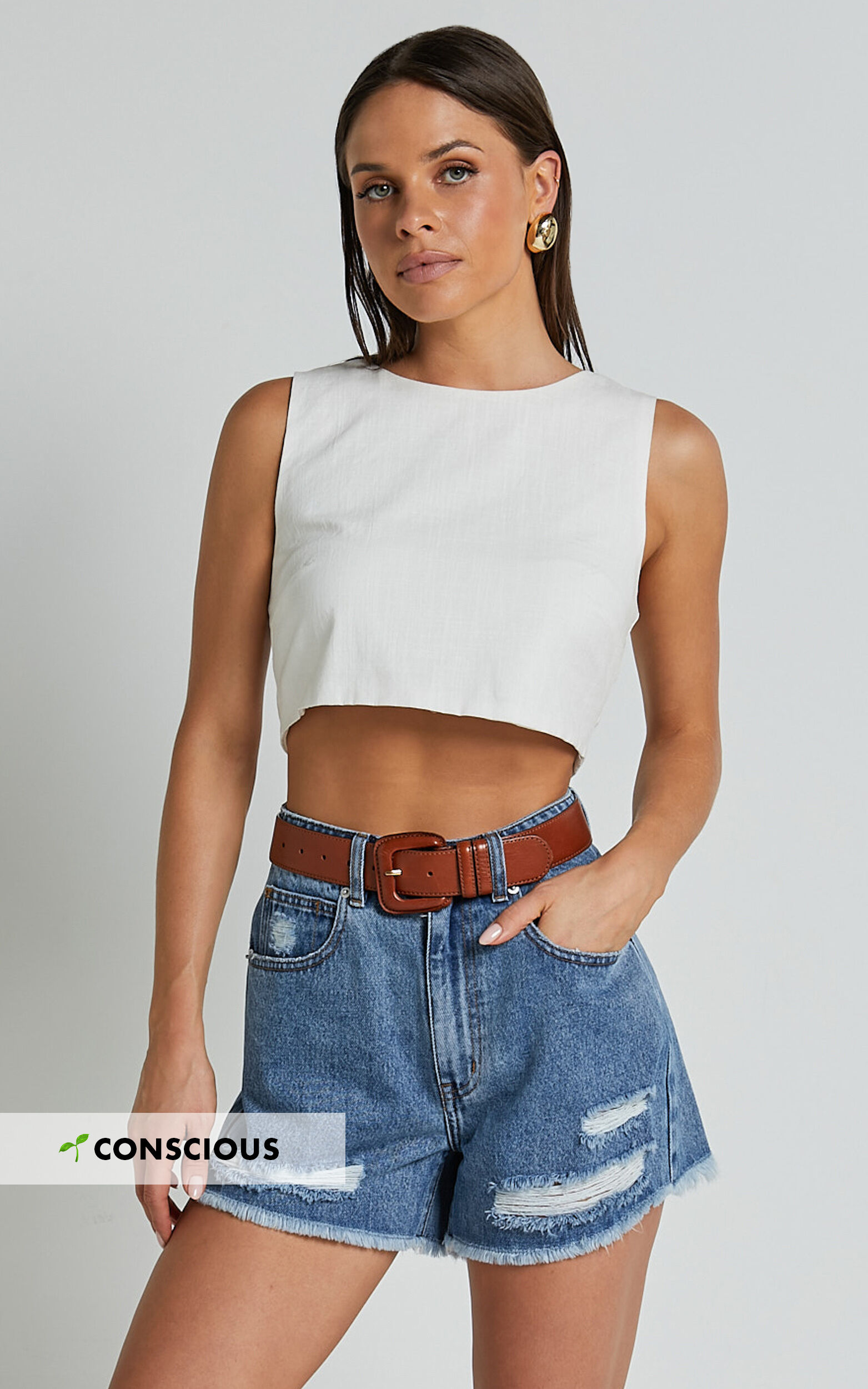 Mindae Shorts - Recycled Cotton Ripped Denim Shorts in Blue - 04, BLU1