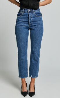 Zelrio Jeans - High Waisted Recycled Cotton Cropped Denim Jeans in Dark Blue Wash