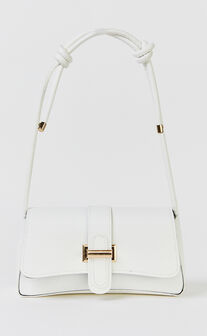 Melinda Bag - Knot Shoulder Bag with Hardware Detail in White