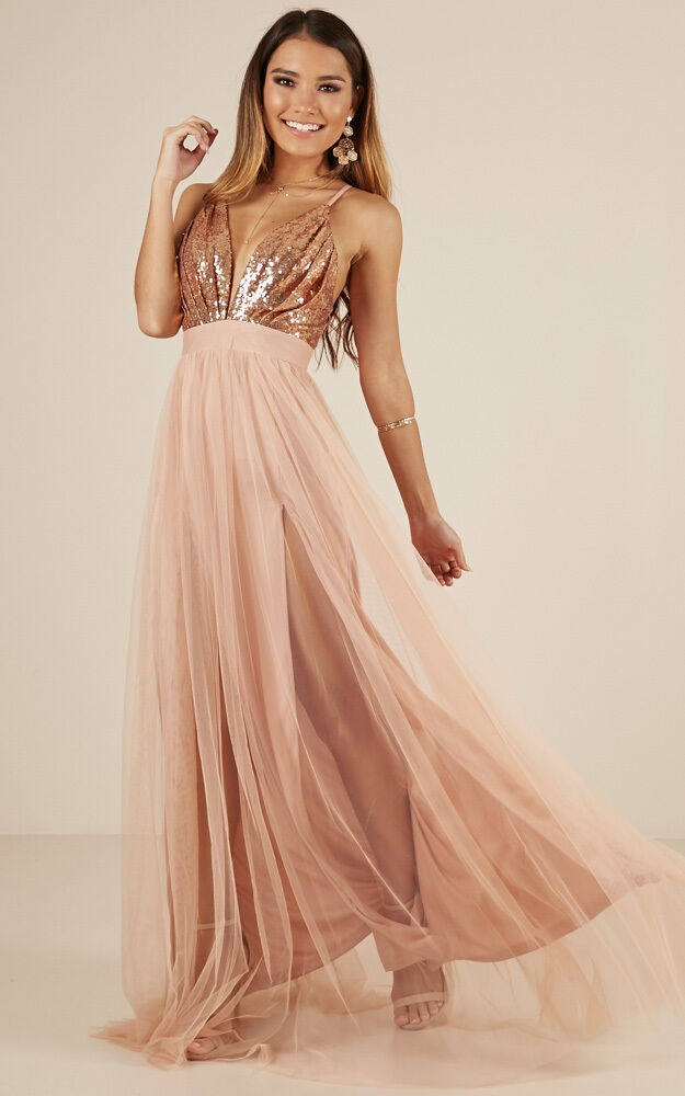 The last kiss maxi dress in rose gold hot sale