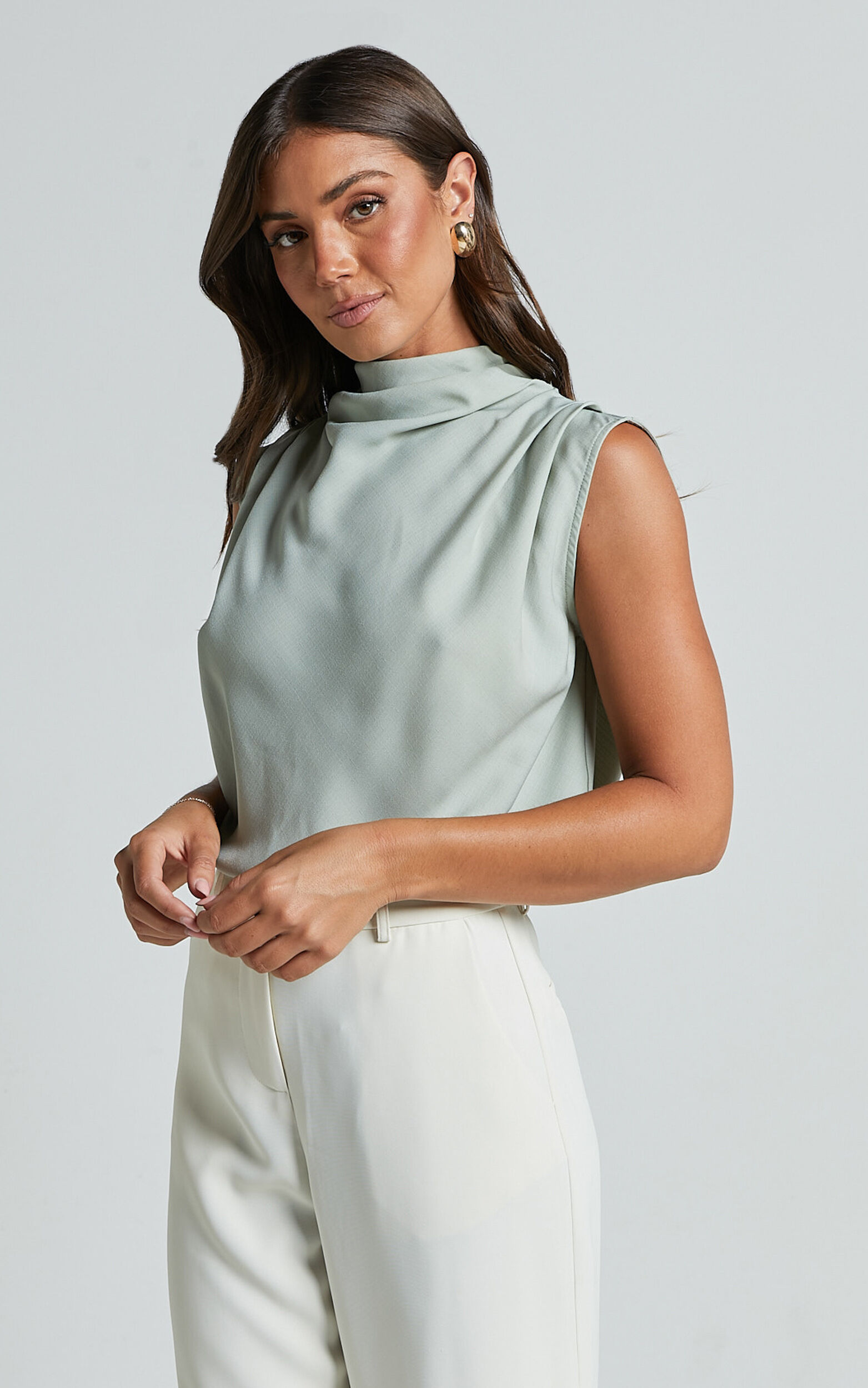 Arianae Top - High Neck Top in Sage - 06, GRN2