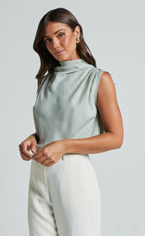 Arianae Top - High Neck Top in Sage