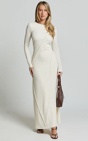 Kylie Maxi Dress - Long Sleeve Low Back Dress in Cream