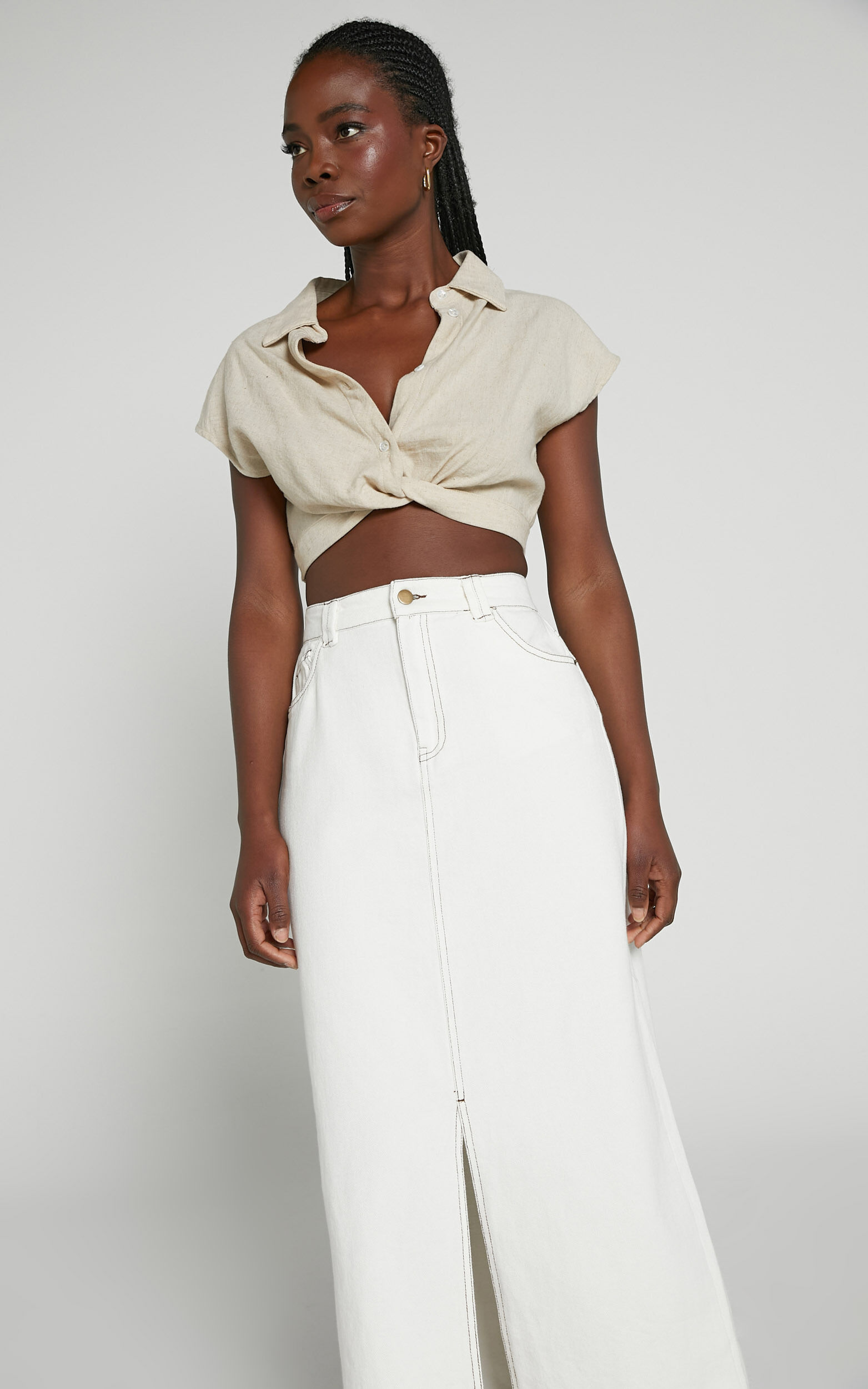 White midi deals skirt split