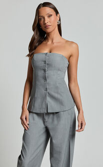 Hope Top - Longline Tailored Strapless Top in Grey