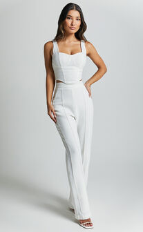 Nico Pants - High Waist Front Pleated Pants in Ivory