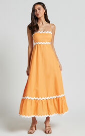 Moriseth Midi Dress - Linen Look Sleeveless Fit Flare Dress in Orange ...