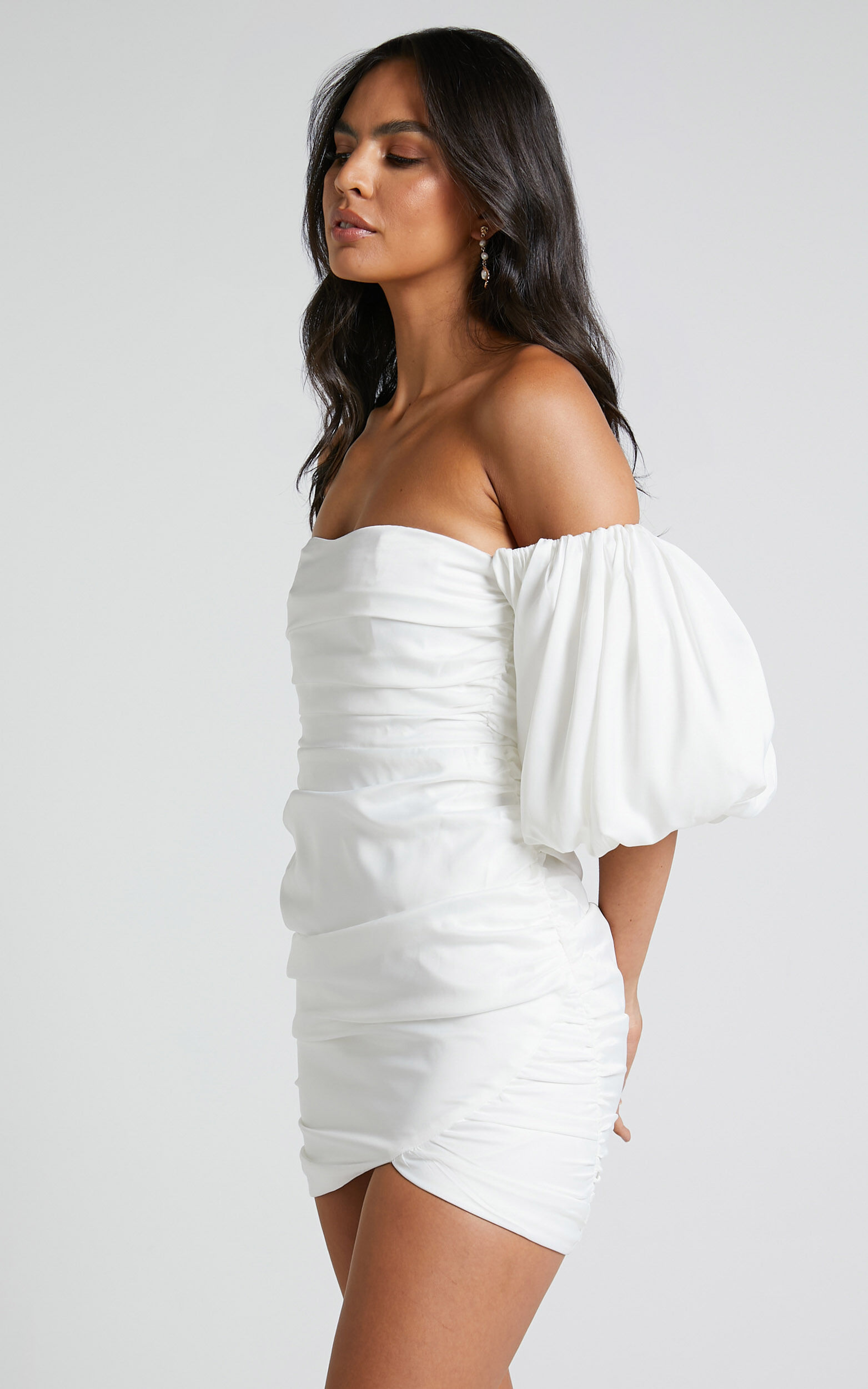White shirt dress off the shoulder on sale