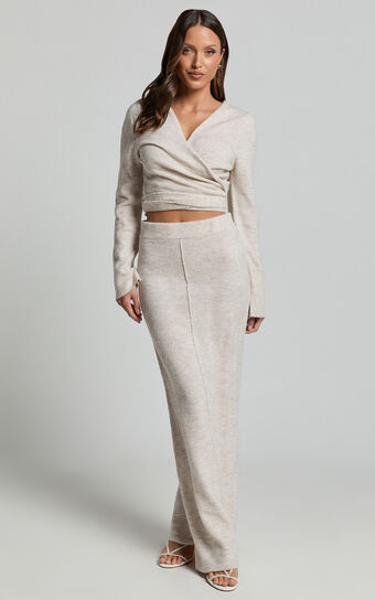 Tessa Maxi Skirt - Knitted Column Maxi Skirt in Stone