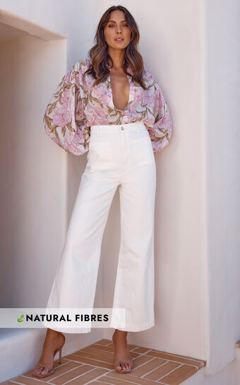 Amalie The Label - Desi Jeans High Waisted Wide Leg Full Length in Off White