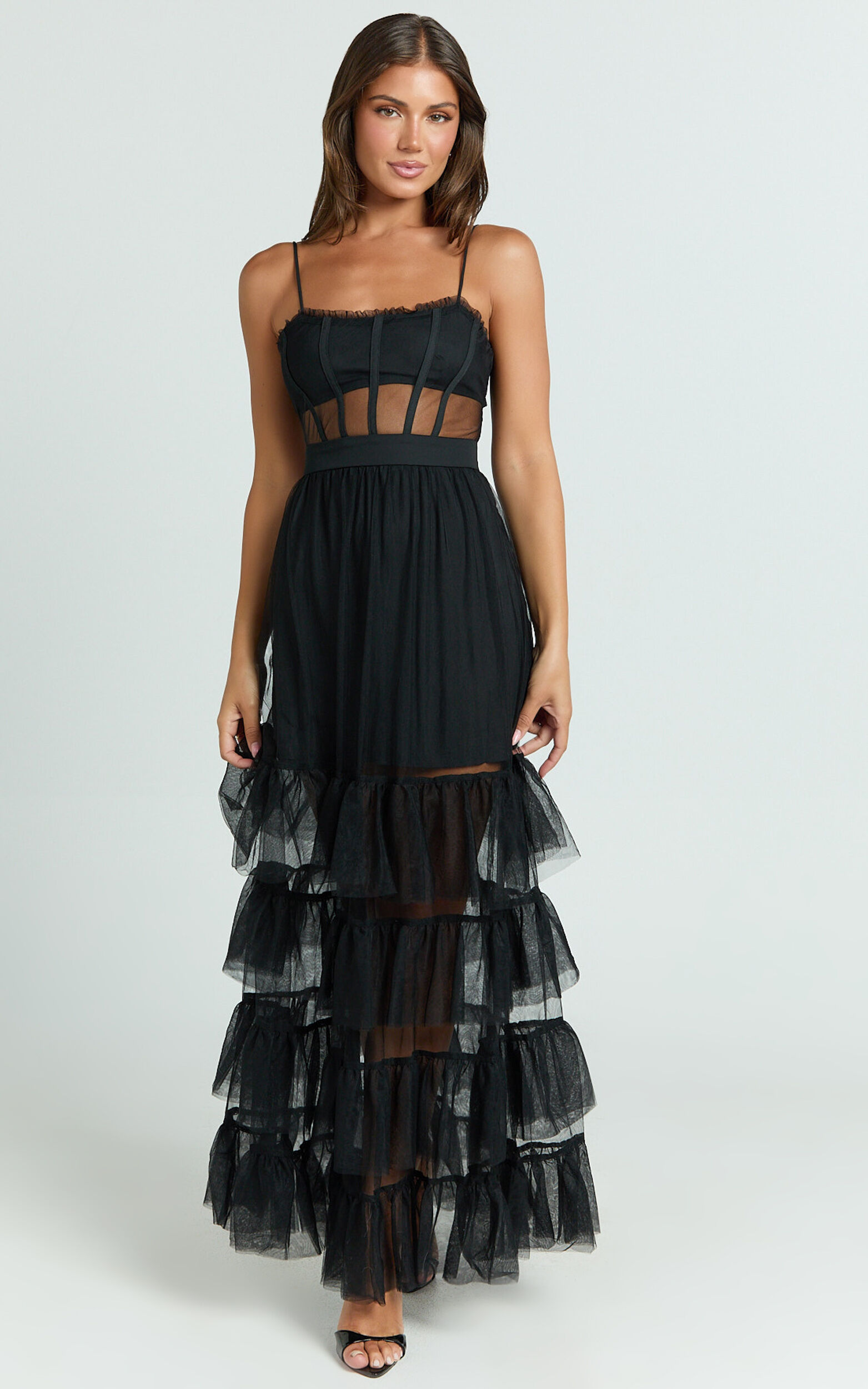 Evelynn Midi Dress - Sweetheart Corset Bodice Fit & Flare Tiered in ...
