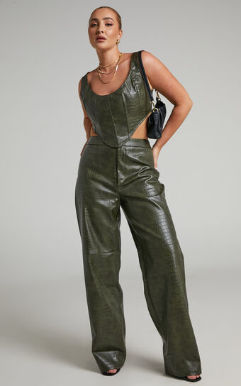 BY DYLN - High Waisted Apollo Pants in Dark Green