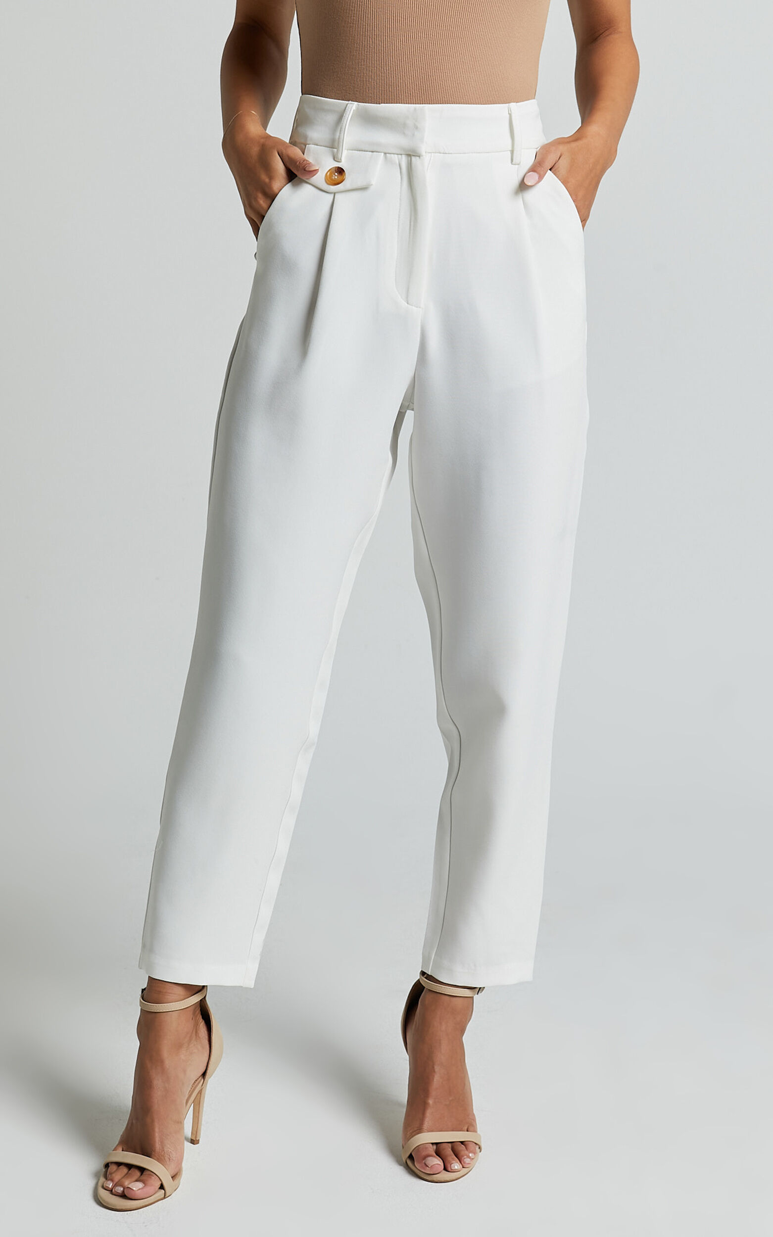 Suri Cropped Pant High Waisted Tapered Tailored Pant With Pocket Detail in White Showpo