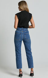Zelrio Jeans - High Waisted Recycled Cotton Cropped Denim Jeans in Dark ...