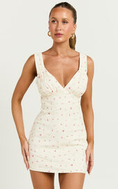 Amalea Mini Dress - Wide Strap Ruched Bust Dress in Lemon Floral | Showpo USA