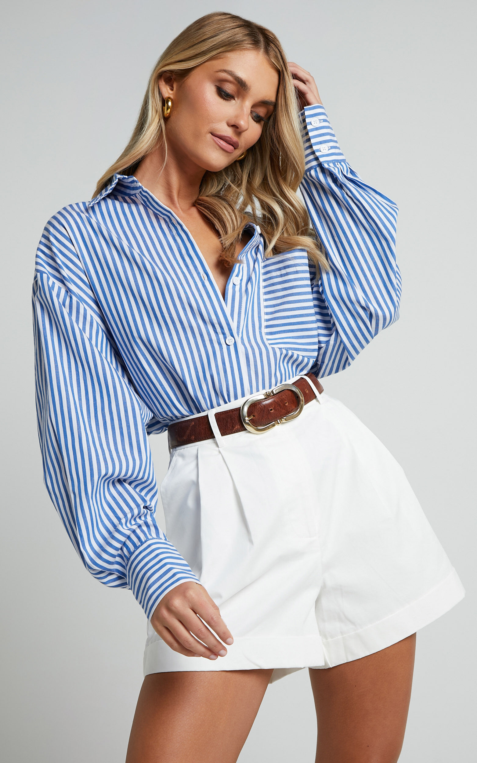 Khaimy Shorts High Waisted Cuffed Shorts in White Showpo