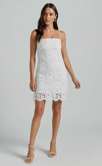 Cera Mini Dress - Strappy Lace Slip in White