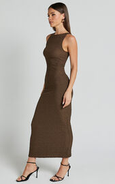 Alesia Maxi Dress - High Neck Sleeveless Bodycon Dress in Chocolate ...