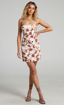 Amalie The Label - Maya Linen Blend Strappy Bodycon Topstitched Mini Dress in Voyager Floral