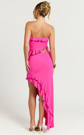 Tess Two Piece Set - Jersey Asymmetric Ruffle Strapless Top And Midi ...