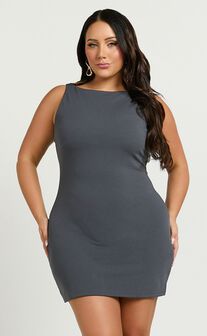 Bindi Boat Neck Bodycon Mini Dress in Charcoal