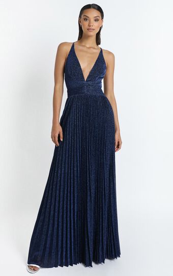 Win The Lotto Maxi Dress In Navy Lurex