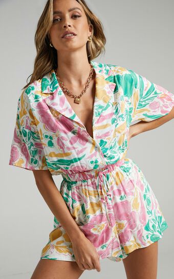 Calanthe Playsuit in Electric Floral
