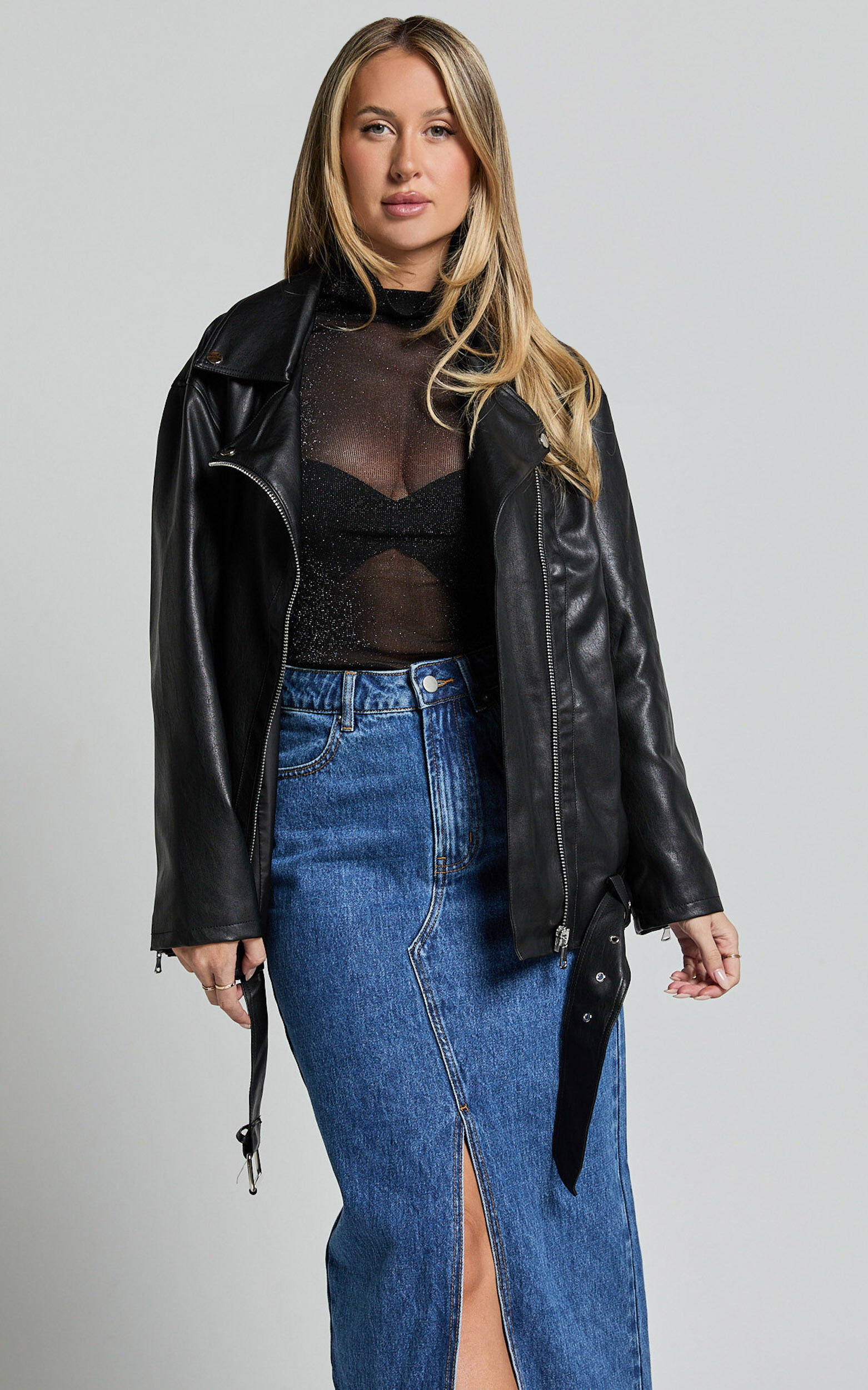 Longline faux leather jacket online