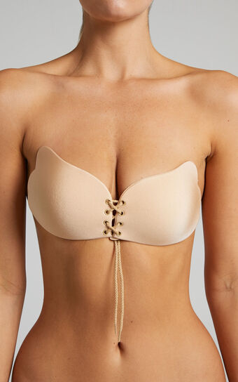 Push Up Stick On Bra with Laces in Nude Silicone