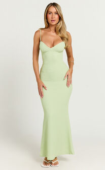 Rhaima Midi Dress - Open Back Strap Detail Dress in Sage