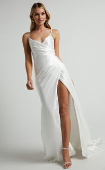 Joesa Bridal Gown - Split V Neck Fixed Wrap Gown in White