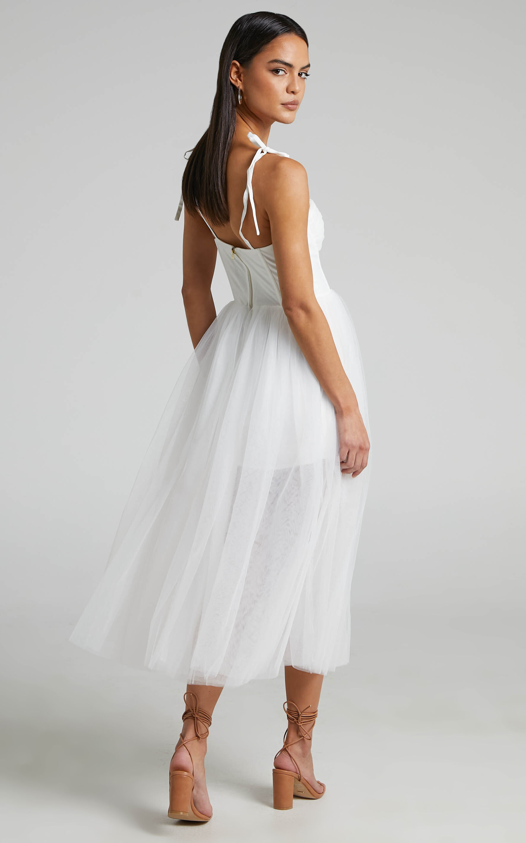 White tulle deals midi dress