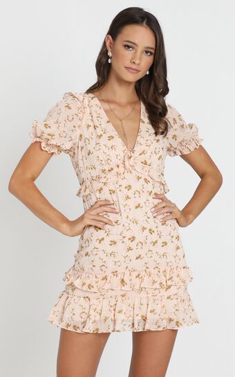 Penelope Tiered Mini Dress in cream floral
