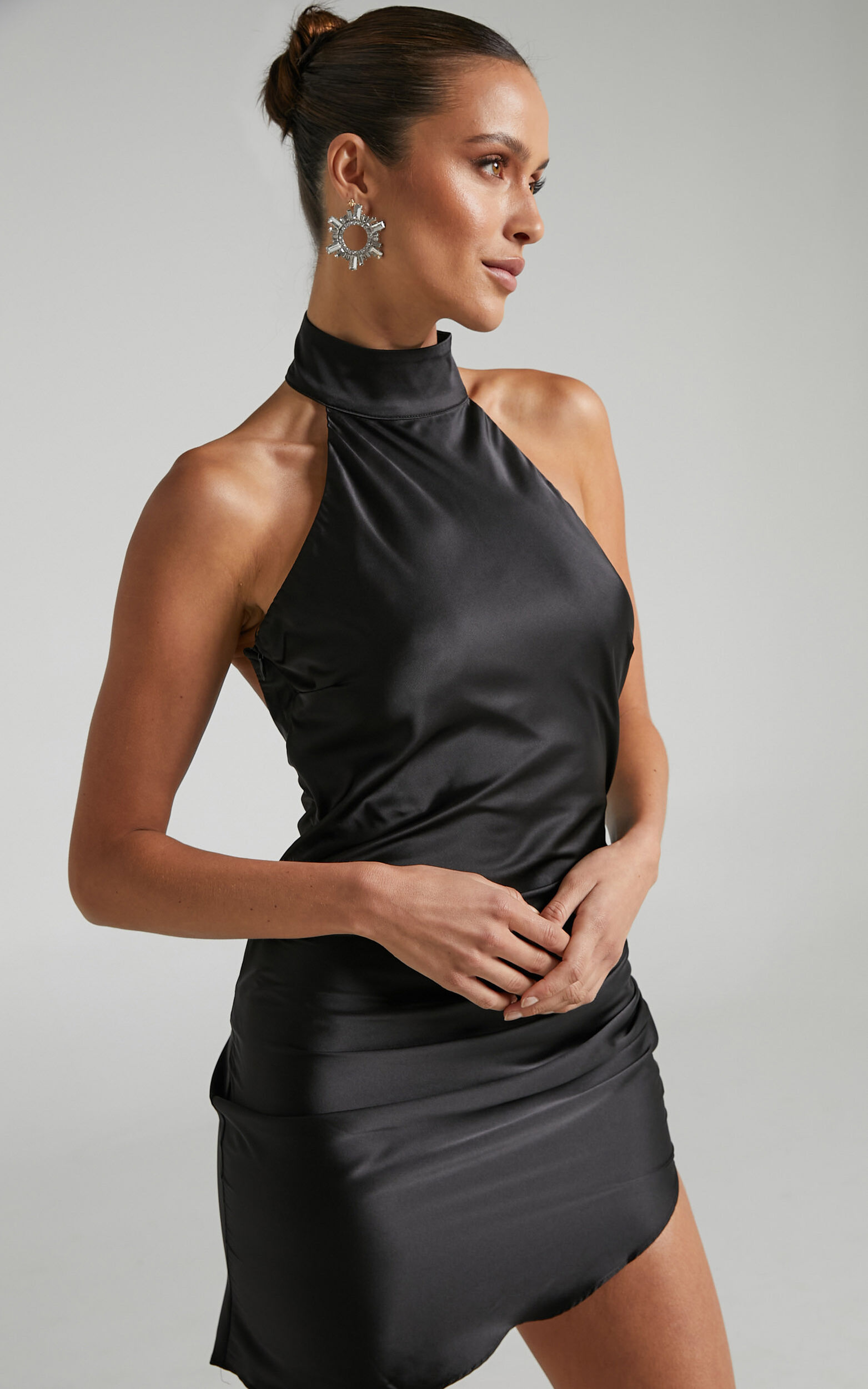 Kristelle Mini Dress - Low Back Halter Dress in Black