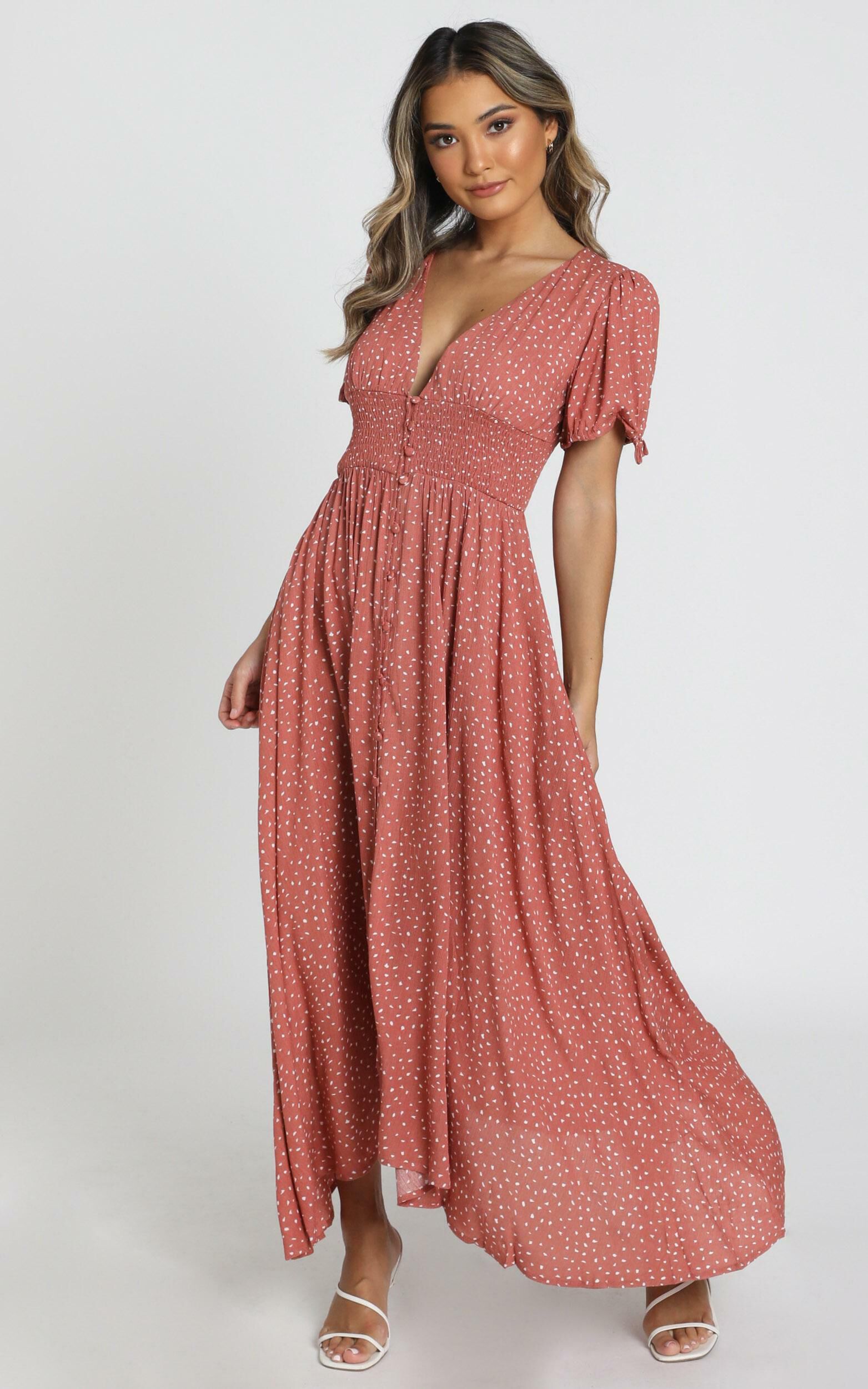 Claudia Midi Dress in rust spot Showpo EU