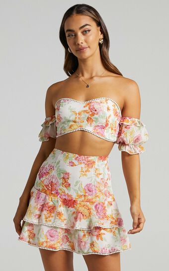Final Resort Two Piece Ruffle Sleeve Mini Set in Romantic Floral