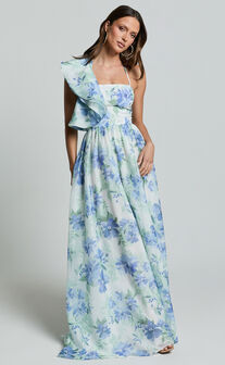 Amalie The Label - Fleur Halter Ruffle Detail A Line Maxi Dress in Elysian Print