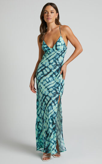 Audrey Midi Dress - V Neck Cross Back Slip Dress in Green