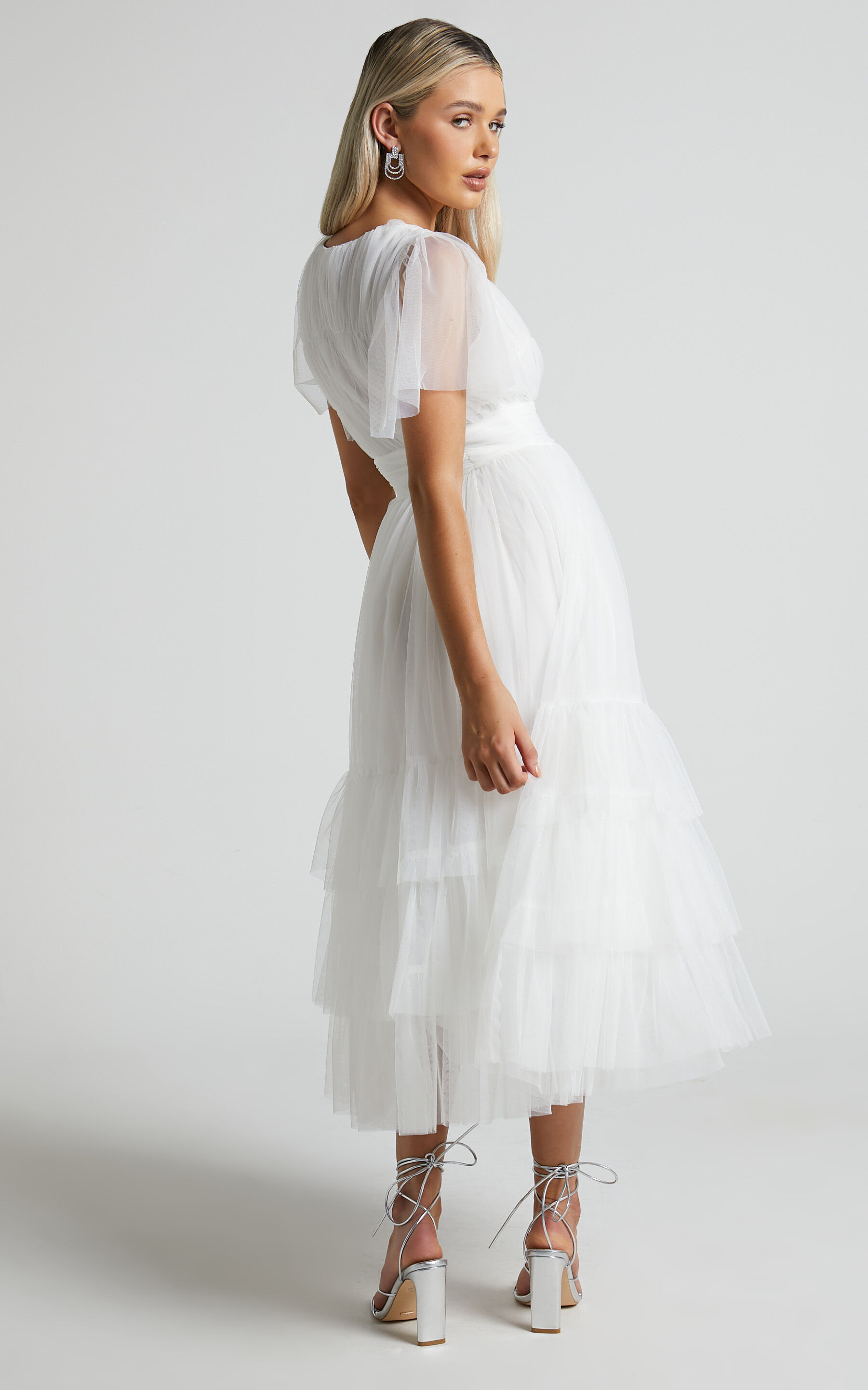 White floral plunge midi dress on sale