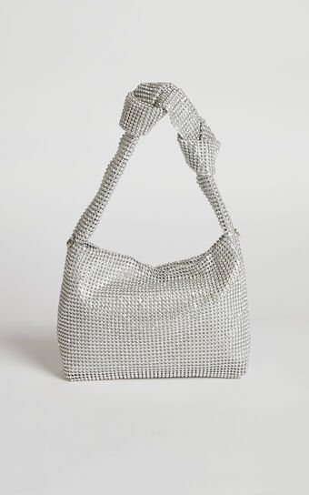 Andreanne Mesh Diamante Knot Bag in Silver No Brand