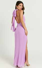 Nikki Maxi Dress - Halter Thigh Split Wrap Dress in Lilac | Showpo USA