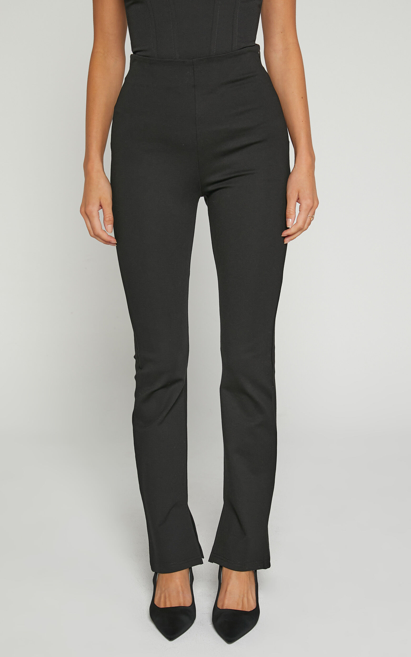 High waisted black ponte pants cheap