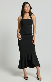 Maris Maxi Dress - Full Length Halter Tie Neck Dress in Black | Showpo