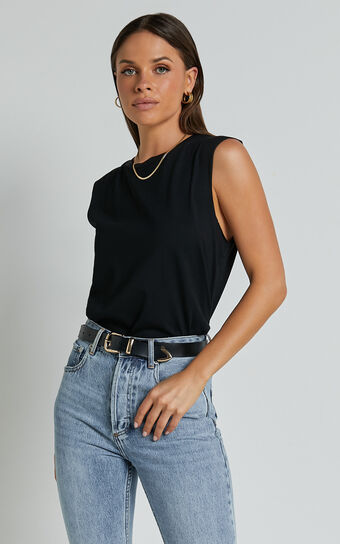 Gia Tee - High Neck Tshirt in Washed Black