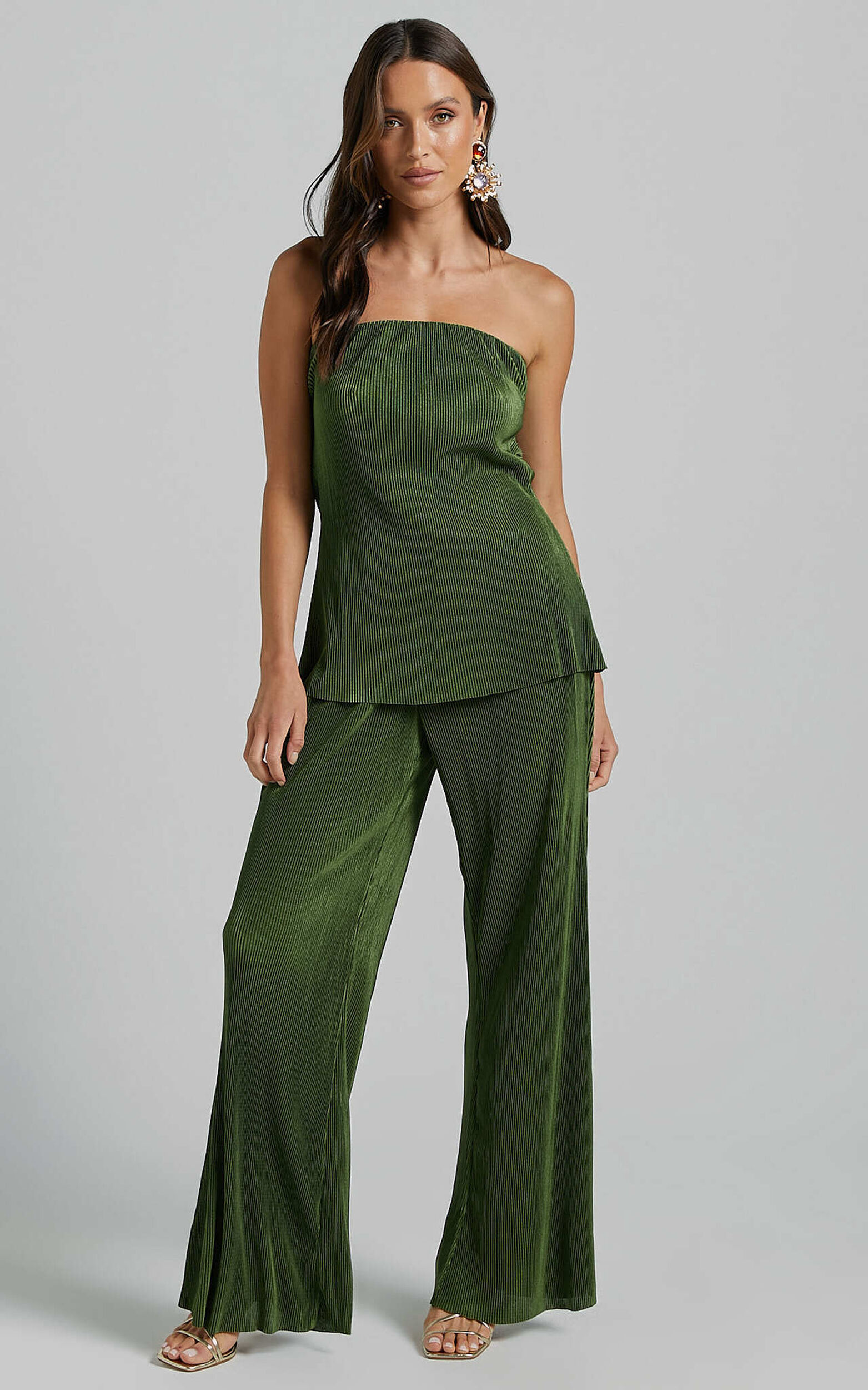 Ceryn Two Piece Set - Pleated Strapless Cowl Back Top and Pants in
