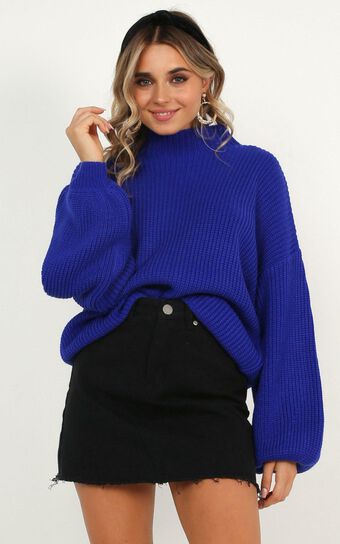 I Feel Love Oversized Knit Jumper in Cobalt Blue