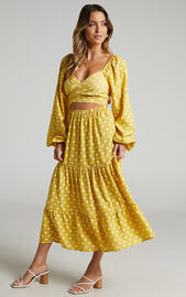 Tansy Midi Dress - Balloon Sleeve Tiered Dress in Yellow | Showpo USA